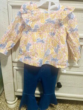 Happy Threads Girls Floral Woodland Top & Bell Bottom Set 2PC /12Months